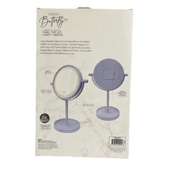 Urban Butterfly Blue Table Top LED Vanity Mirror Smart Touch NEW - Picture 4 of 5